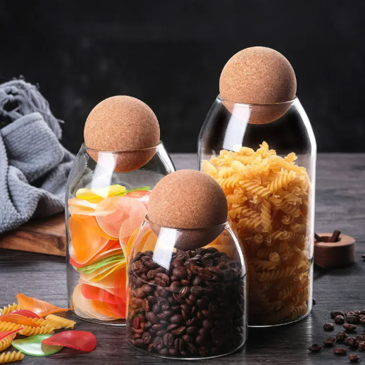 Hot Sale 500ml 800ml 1200ml Glass Storage Jar Ball Stopper High Borosilicate Glass Storage container with Spherical Cork lid