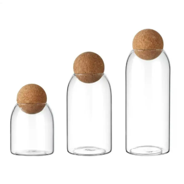 Hot Sale 500ml 800ml 1200ml Glass Storage Jar Ball Stopper High Borosilicate Glass Storage container with Spherical Cork lid