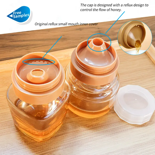 New Arrival 250ml 350ml Glass Honey Jam Syrup Jars Honey Glass Bottles with Plastic Leak-Proof Pour Spout