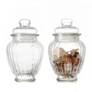 Wholesale 350 ml vertical stripe design food container glass storage jar with glass lid