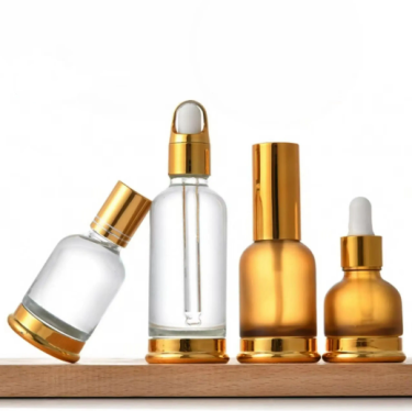 Luxury Gold Transparent 20ml 30ml 50ml Cosmetic Spray Lotion Glass Packaging Essential Oil Dropper Bottle