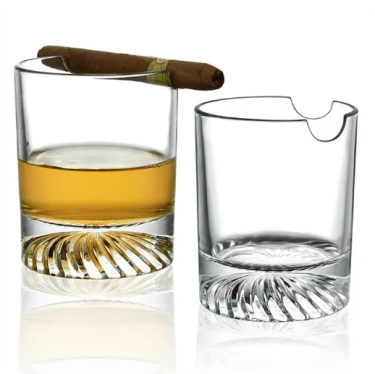 Wholesale Lead Free High Quality Cigar Whiskey Glass With Cigar Holder Creative Thickened Cigar Whisky Glass Thread Cup