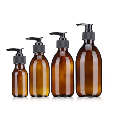 Wholesale 30ml-1000ml Amber Liquid Soap Lotion Shampoo Dispenser Glass Bottle Cosmetic Essetial Oil Boston Bottle With Pump