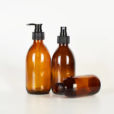 amber liquid soap glass bottle