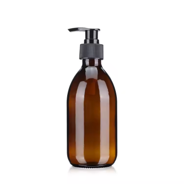 amber liquid soap glass bottle