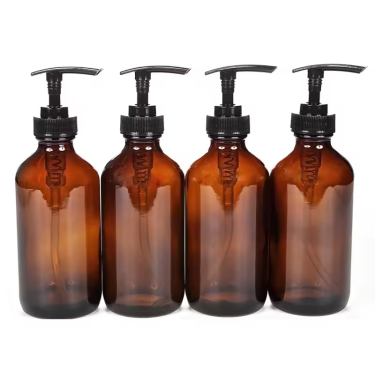 Wholesale 250ml 500ml Amber Dark Brown Round Shape Shampoo Hair Conditioner Body Lotion Glass Bottle with Plastic Pump