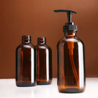 Wholesale 250ml 500ml Amber Dark Brown Round Shape Shampoo Hair Conditioner Body Lotion Glass Bottle with Plastic Pump