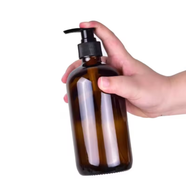 Wholesale 250ml 500ml Amber Dark Brown Round Shape Shampoo Hair Conditioner Body Lotion Glass Bottle with Plastic Pump