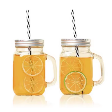 Free Sample Drinking 16oz 500ml Regular Mouth Glass Cups Glass Mason Jar with Handle Glass Mason Jar with Lid and Straw