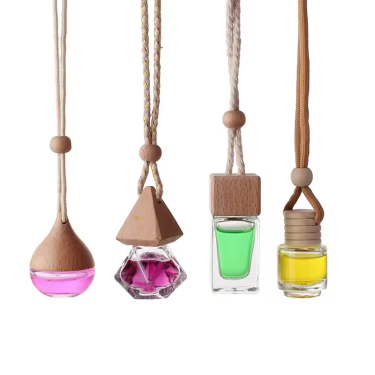 Wholesale Empty Mini 5ml-15ml Hang Car Air Freshener Diffuser Glass Perfume Bottle With Wood Lid And Colored Rope