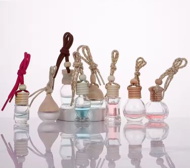 Wholesale Empty Mini 5ml-15ml Hang Car Air Freshener Diffuser Glass Perfume Bottle With Wood Lid And Colored Rope