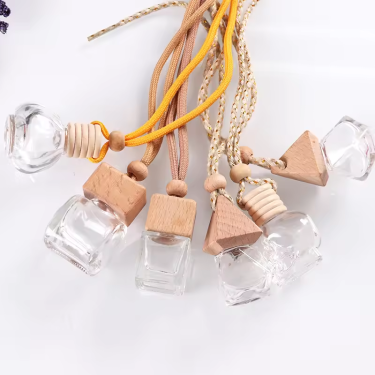 Wholesale Empty Mini 5ml-15ml Hang Car Air Freshener Diffuser Glass Perfume Bottle With Wood Lid And Colored Rope