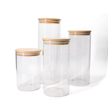 Manufacture Glass Storage Jar Bottles High Borosilicate Glass Round Jars With Bamboo Wooden Lids