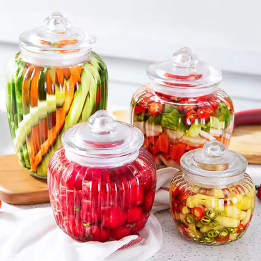 Wholesale 650ml 1250ml 2000ml 2200ml large glass pickle jar food grade storage jar with sealed glass lid for kitchen