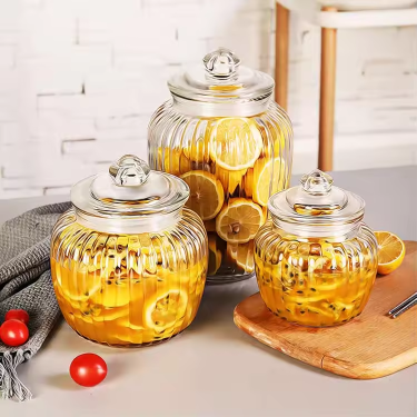 Wholesale 650ml 1250ml 2000ml 2200ml large glass pickle jar food grade storage jar with sealed glass lid for kitchen