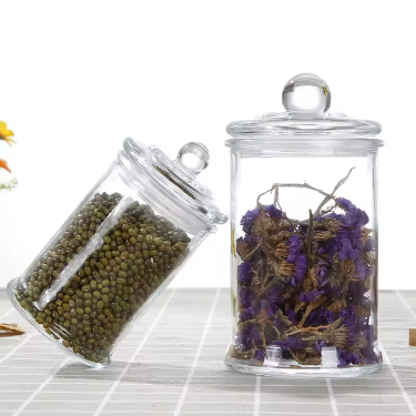 Wholesale small size 120ml 350ml 750ml glass food safe coffee beans nuts herb tea storage jar with sealed glass lid