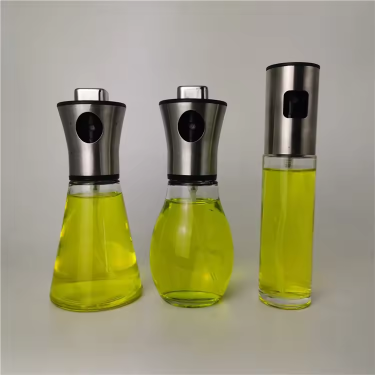 kitchen use 200ml controllable oil spray glass bottle soy sauce vinegar dispenser with stainless steel sprayer