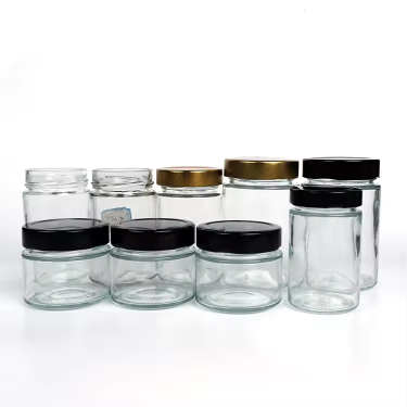 Wholesale 100ml to1000ml sealed round glass storage jar manufacturers with deep metal lid