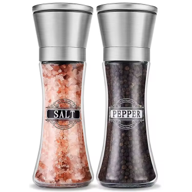 Customized High Quality 180ml Salt Pepper Spice Seasoing Glass Bottle Adjustable Mill Manual Bottle Portable Stainless Steel Pepper Grind