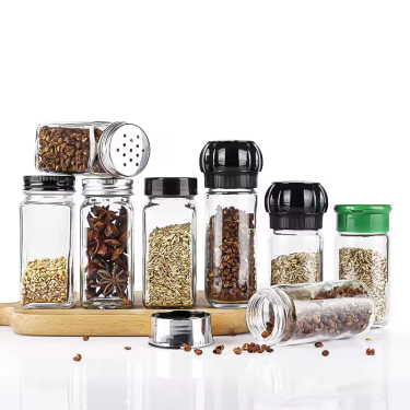 Wholesale 100ml Clear Empty Square Sauce Spice Salt Seasoning Glass Bottle with grinder lid shaker plastic lid