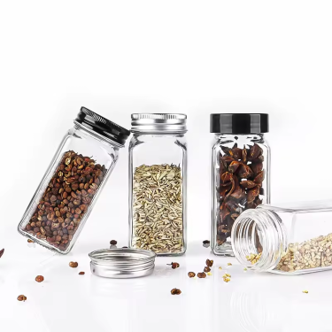 Wholesale 100ml Clear Empty Square Sauce Spice Salt Seasoning Glass Bottle with grinder lid shaker plastic lid