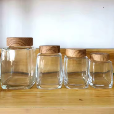 square thick bottom glass food storage jar