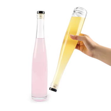 Wholesale 375ml 500ml High Quality Transparent Long Neck Thick Bottom Juice Beverage Wine Whisky Vodka Glass Bottle with Rubber Stopper