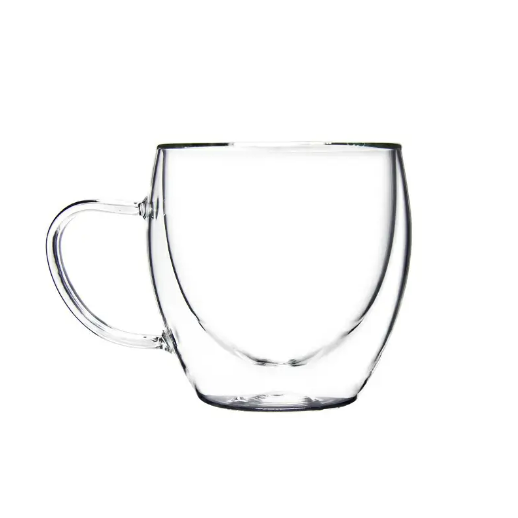 Wholesale Customized 8 oz Borosilicate Double Wall Tea Glass Cup Coffee Cup With Handle with High Quality for Coffee Tea