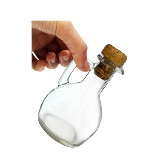 Best Selling extra Clear Glass Cooking Unique Olive Oil Bottle With Handle And Cork Stoppers