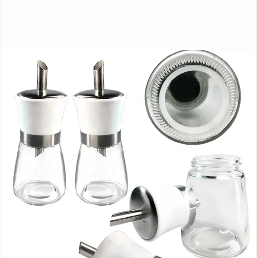 Kitchen Unique Storage Glass Bottle Easy Pour Glass Cooking Oil Bottle For Cooking Soy Vinegar With Stainless Steel Dispenser