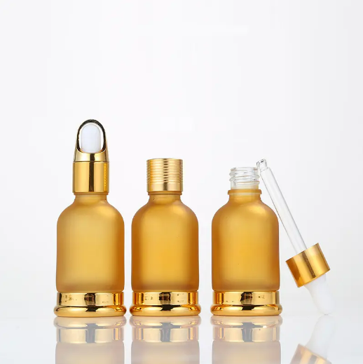 Luxury Gold Transparent 20ml 30ml 50ml Cosmetic Spray Lotion Glass Packaging Essential Oil Dropper Bottle