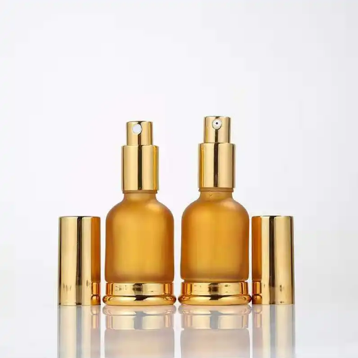 Luxury Gold Transparent 20ml 30ml 50ml Cosmetic Spray Lotion Glass Packaging Essential Oil Dropper Bottle