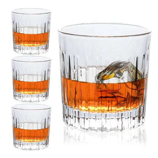 Free Sample Custom Logo Glass Cup High Quality Fashion Crystal Luxury Vertical Striped Whisky Glass For Wine Whiskey