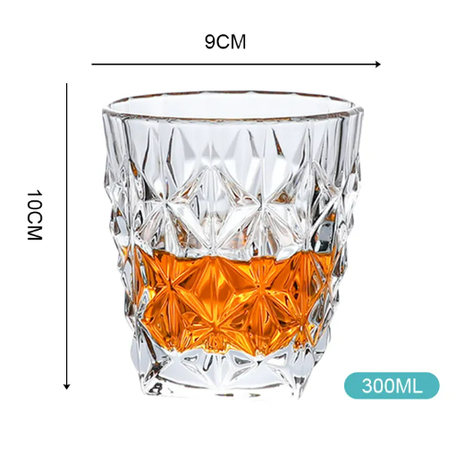 Free Sample Heavy Base Embossed Creative Diamond Transparent Glasses Whisky Crystal Engraved Liquor Drinking Whiskey Glass Cups