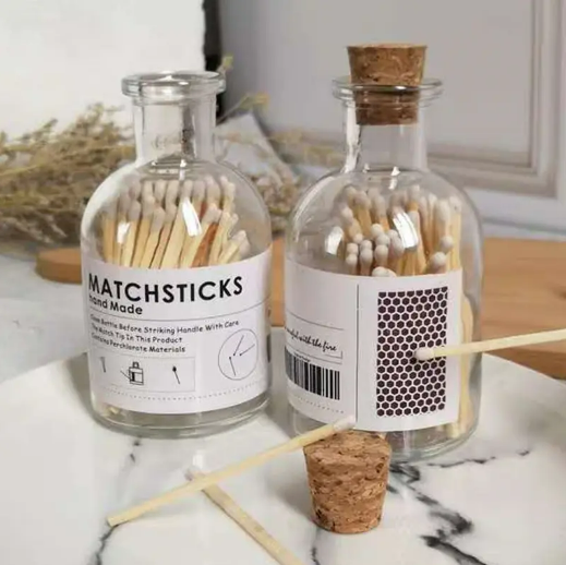 Custom logo Wholesale Sticks Safety Matchsticks Match Wood Stick Long Matches Glass storage Jar with cork