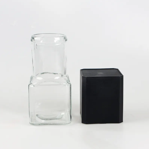 Square shape 500 ml empty glass food storage jar for coffee powder with plastic lid