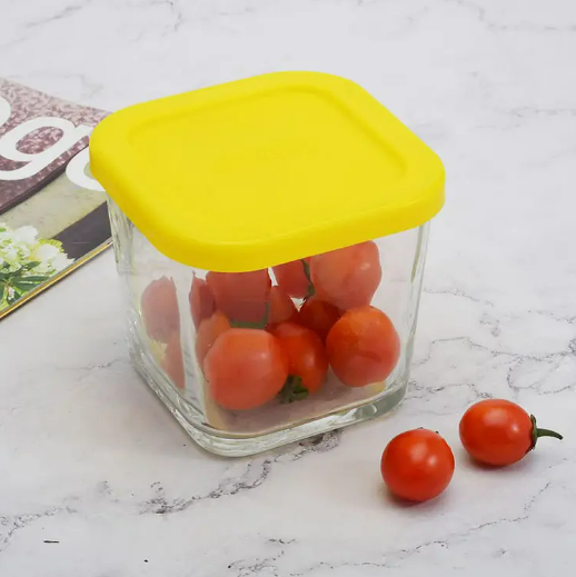 New shape square glass 100 ml pudding jar with plastic cap