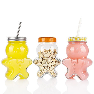 500ml Gingerbread Biscuit Man Shape Glass Drinking Bottle With Lid