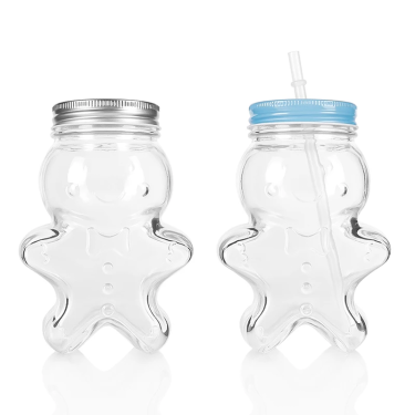 500ml Gingerbread Biscuit Man Shape Glass Drinking Bottle With Lid