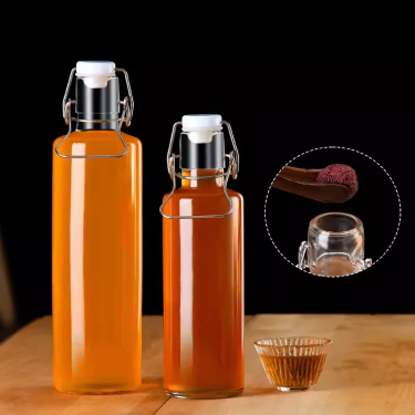 Wholesale 600ml 1000ml Glass Drinking Bottle Jar Airtight Lids, Reusable Glass Water Bottle for Juicing, Smoothies, Kombucha, Tea, Milk