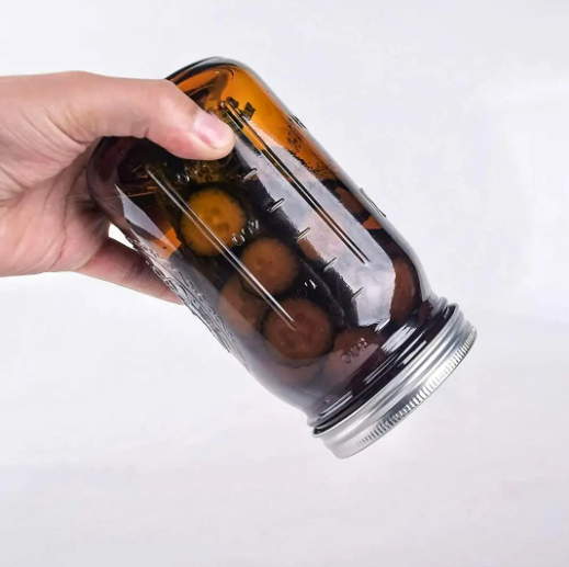 180ml 6 Oz 16oz Amber Straight Side Round Custom Mason Jar Glass Jar With Plastic Lid