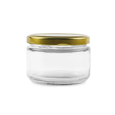 Honey jar 200ml short round glass jar clear jar with metal lid