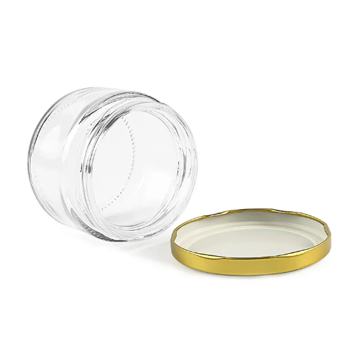 Honey jar 200ml short round glass jar clear jar with metal lid