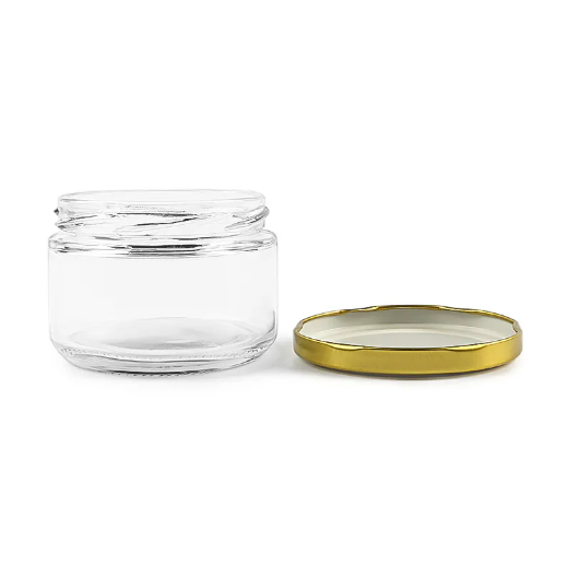 Honey jar 200ml short round glass jar clear jar with metal lid