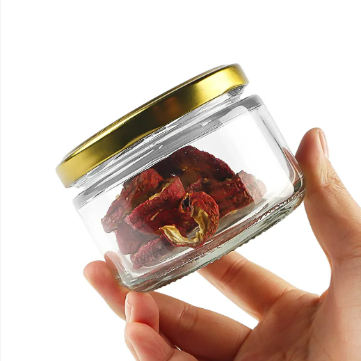 Honey jar 200ml short round glass jar clear jar with metal lid