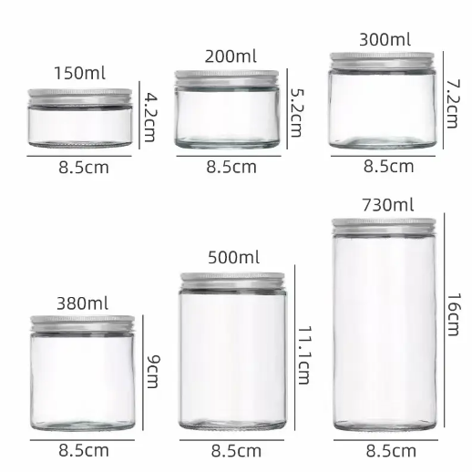 Wholesale round Straight wall 100ml 150ml 250ml 500ml kitchen food storage sealed glass jar with screw cap ﻿