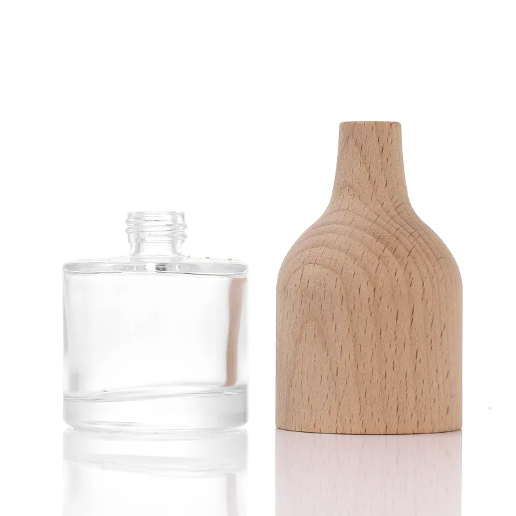 Customized 50ml perfume glass packaging reed diffuser bottle with wooden lid