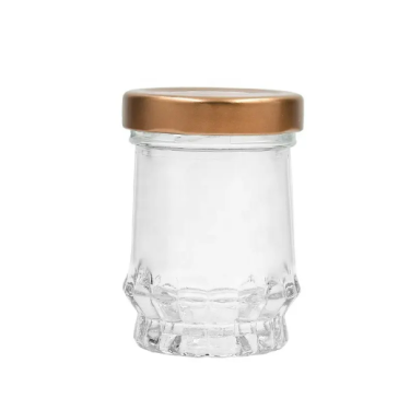 Hot sale 85 ml empty caviar bowl shape jar hot sauce honey jam glass jars with tinplate lids