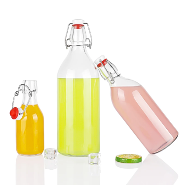 Wholesale 200ml 500ml 1000ml 1500ml 2000ml Kombucha Beer Juice Leak Proof Round Swing Top Glass Bottle With Clip Lock