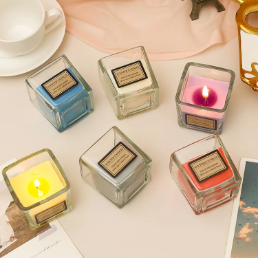 Wholesale Luxury Transparent Square 8oz 10oz Glass Candle Jar Custom Labels Glass Candle Jars